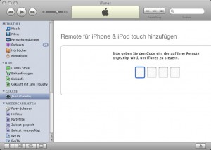 Um Apple Remote nutzen zu können, muss man iTunes einen vierstelligen Code eingeben