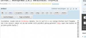 Wordpress ohne WYSIWYG-Editor - nach dem Update auf 2.6.1