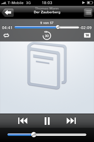 Bildschirmfoto: Wiedergabe eines Hörbuchkapitels auf dem iPhone