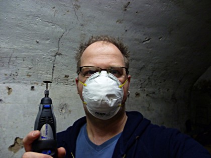 Me with a surgical mask and a Dremel tool