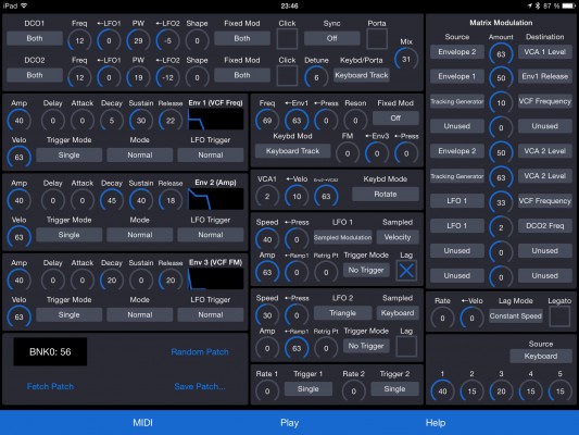 Patch Touch app screenshot - all parameters of a sound on one page