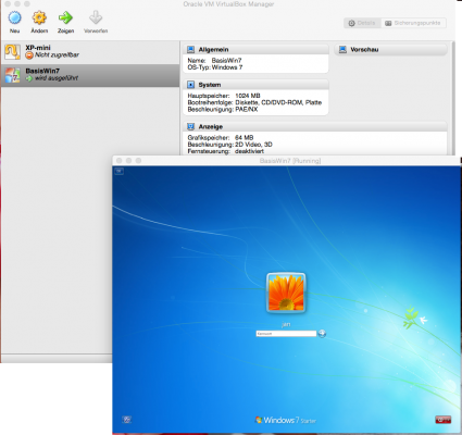 Windows 7 in einer Virtualbox