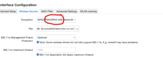 Interface des OpenWRT-WLAN-Routers: Einstellungen für Wireless, unter 