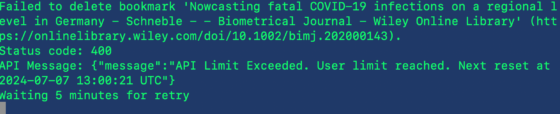 Failed to delete bookmark 'Nowcasting fatal COVID‐19 infections on a regional level in Germany - Schneble - - Biometrical Journal - Wiley Online Library' (https://onlinelibrary.wiley.com/doi/10.1002/bimj.202000143). Status code: 400 API Message: {