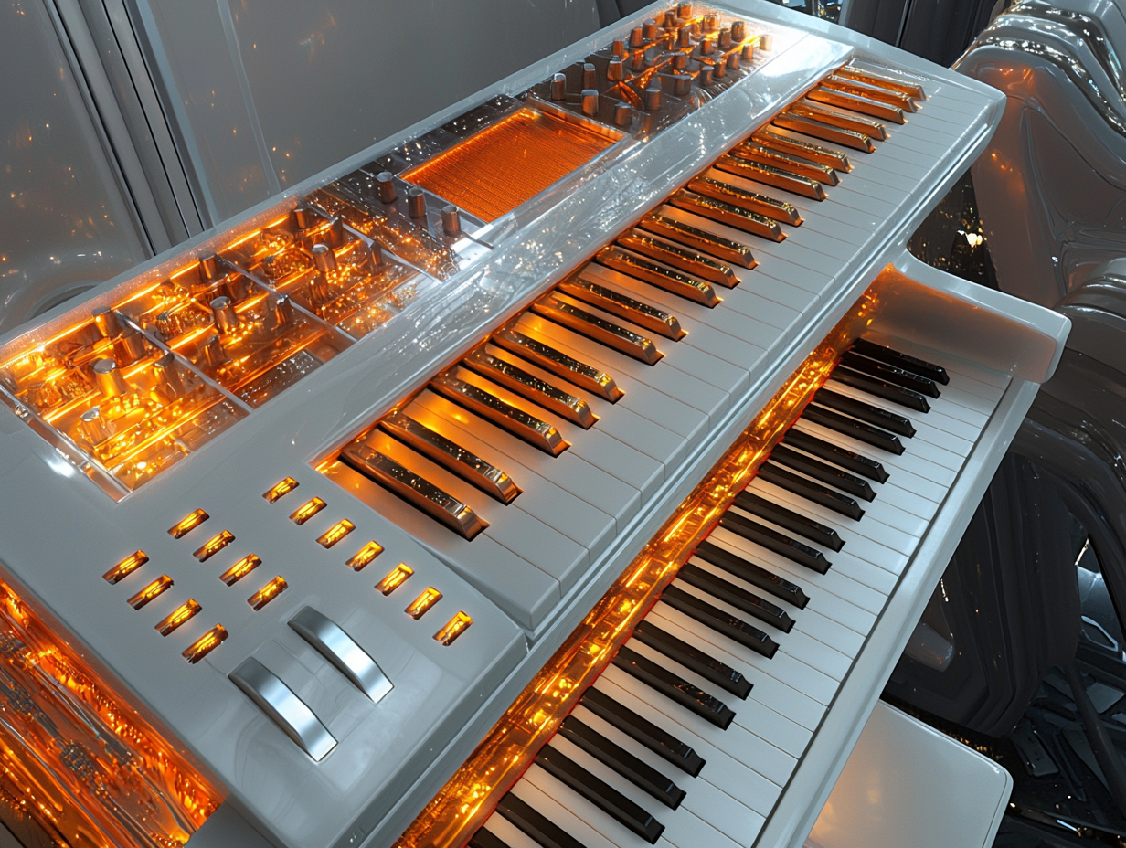 An AI-modified picture of the Iridium in white, with gold keys, and lots of bling