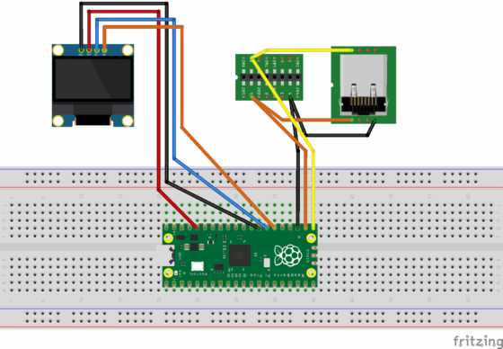Fritzing diagram of the connections to the keyboard and the display