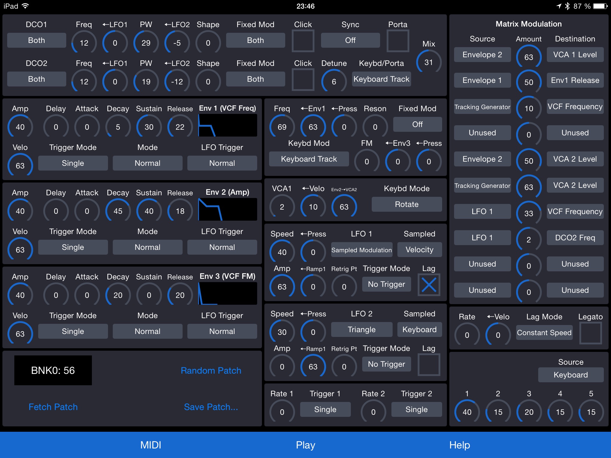 Patch Touch app screenshot - all parameters of a sound on one page