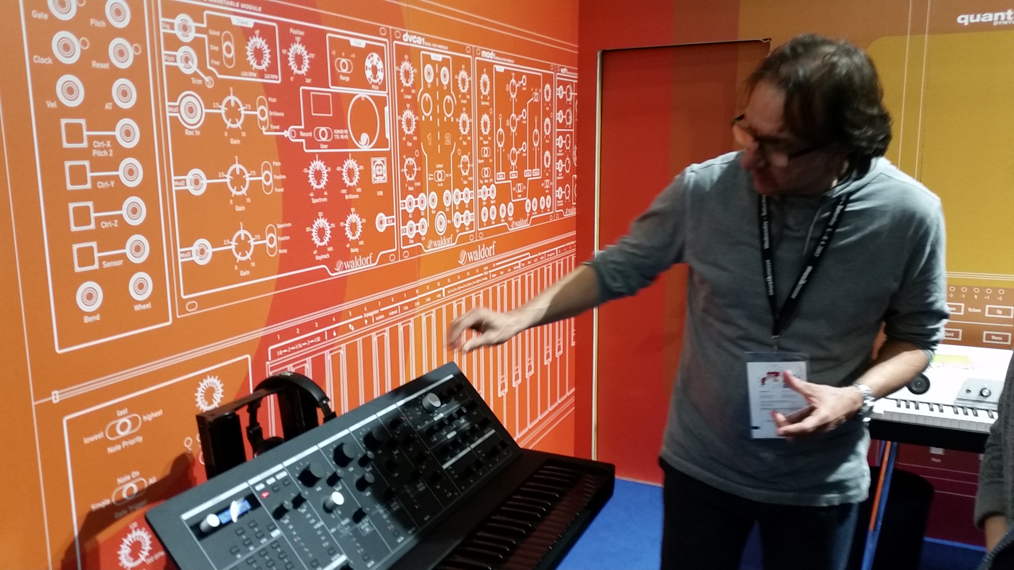 Axel Hartmann with his "20" synth at the Waldorf booth at Musikmesse Frankfurt 2017